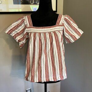 LOFT  linen blend striped boho babydoll top with flutter‎ sleeves size small